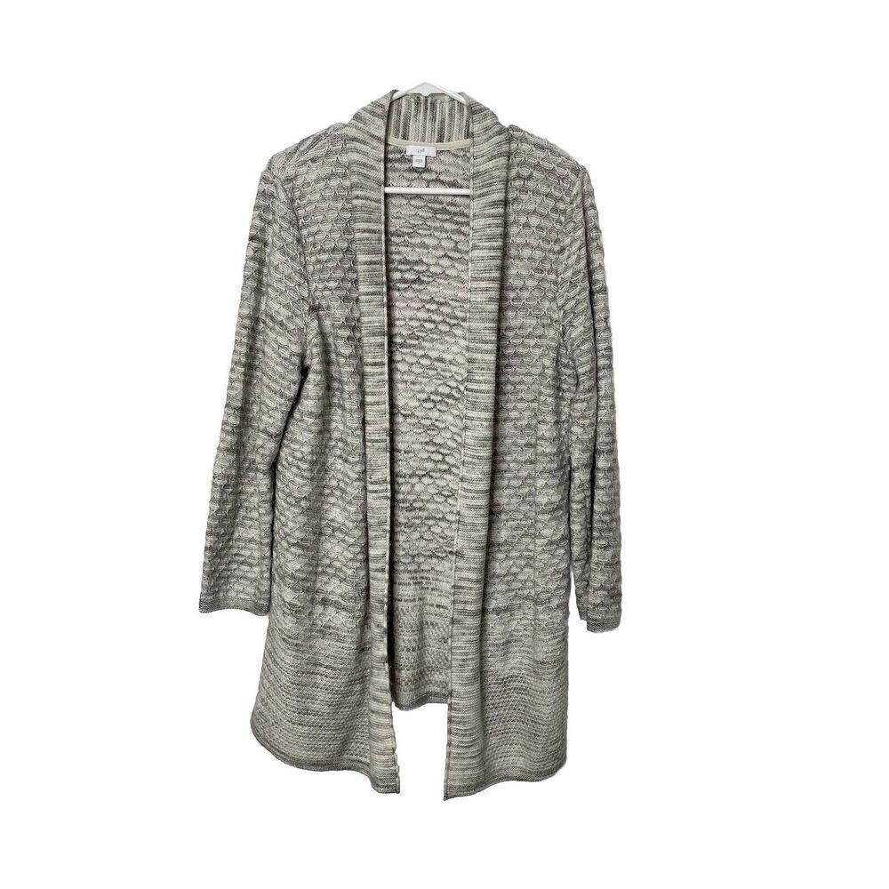 J. Jill Size L Open Front Cardigan Sweater Cotton Blend Gray White